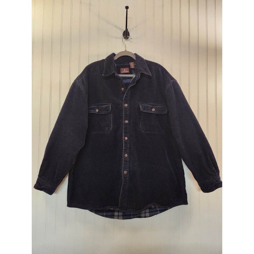 Lansboro Men's Black Flannel Fleece Lined Corduroy Shirt Jacket Size XL Thick
